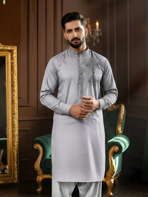 Silver Mens Unstitched Suit